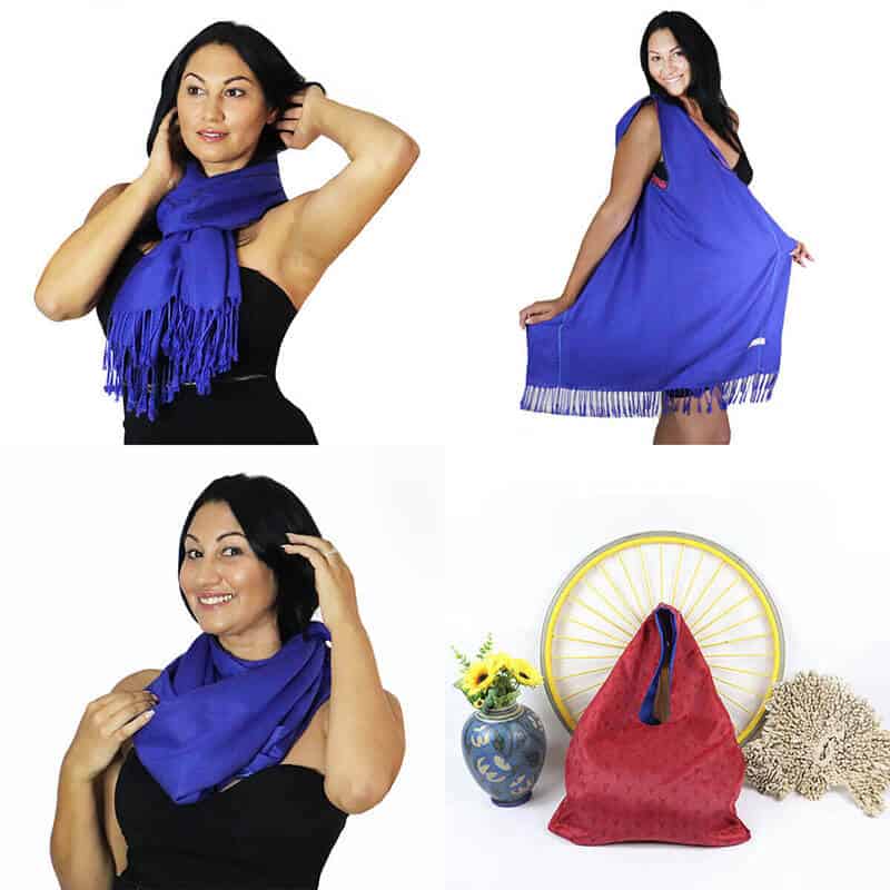 Scarf and bag in one garment Blue